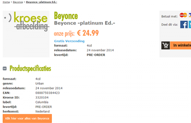 P&aacute;gina de site holand&ecirc;s com lan&ccedil;amento do 'BEYONC&Eacute; Platinum Edition' (Reprodu&ccedil;&atilde;o)