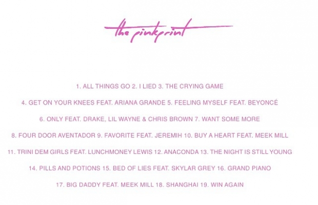 Faixas do &aacute;lbum de Nicki Minak, 'The Pinkprint' (Foto: Divulga&ccedil;&atilde;o/Instagram/Nicki Minaj)
