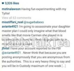 Usu&aacute;rio amea&ccedil;a Beyonc&eacute; no perfil de Tina Knowles (Foto: Reprodu&ccedil;&atilde;o/Instagram)