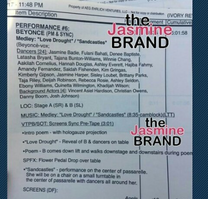 Poss&iacute;vel roteiro da apresenta&ccedil;&atilde;o de Beyonc&eacute; caiu na rede (Foto: Reprodu&ccedil;&atilde;o)