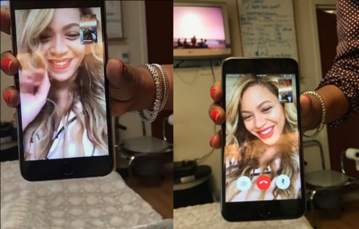 Beyonc&eacute; em chamada no Facetime com f&atilde; (Foto: Reprodu&ccedil;&atilde;o)