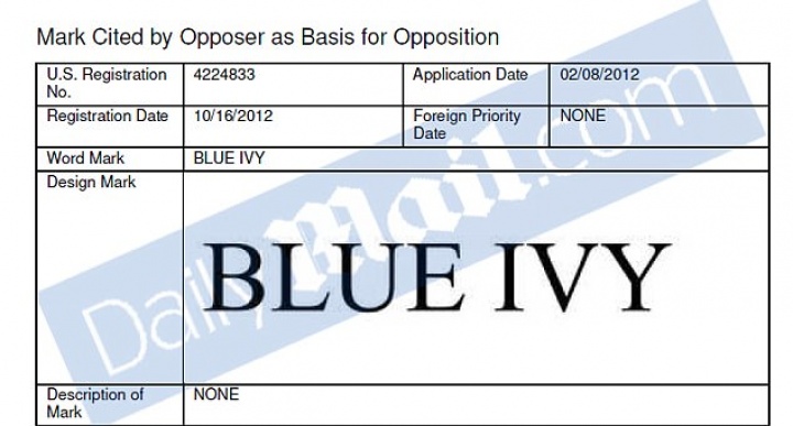 Registro da marca Blue Ivy feito por Beyoncé em 2012 (Foto: Reprodução/Daily Mail)