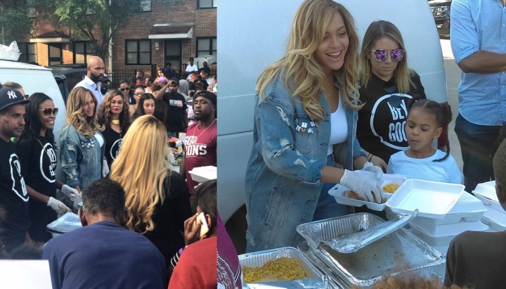 Beyoncé ajudando a servir os sobreviventes do furacão Harvey, em Houston (Foto: Reprodução)