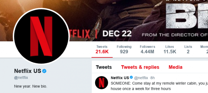 Bio da Netflix no Twitter no começo de 2018 (Foto: Reprodução)