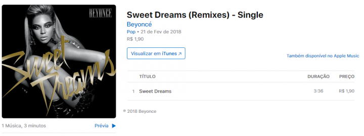 Remix do single 'Sweet Dreams' foi disponibilizado em 21 de fevereiro de 2018 (Foto: Divulgação/Apple Music)