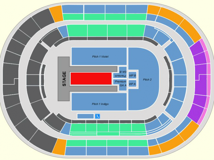 Mapa de setores para o show da OTR II com Club Carter VIP em vermelho (Foto: Divulgação)