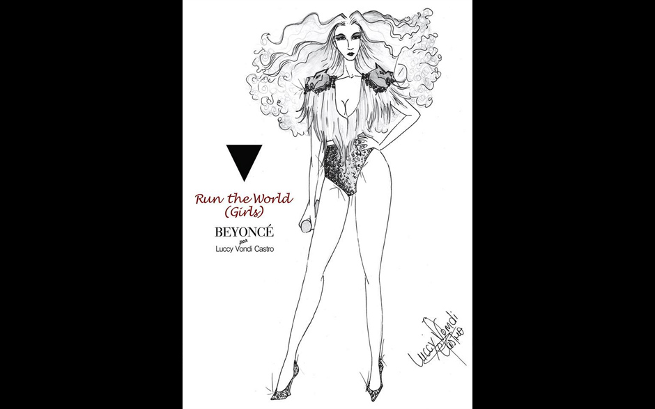 Croqui inspirado em Beyonc&eacute; com a can&ccedil;&atilde;o "Run The World (Girls)".