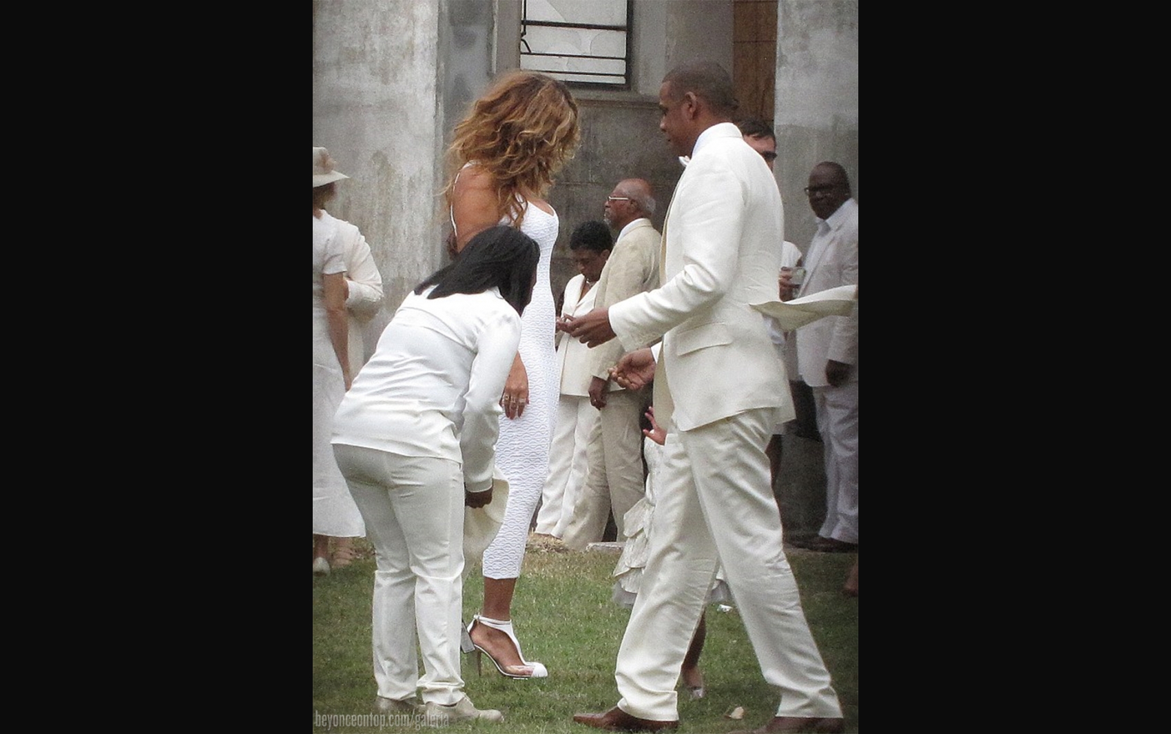 Beyonc&eacute;, Blue Ivy e Jay Z no casamento de Solange