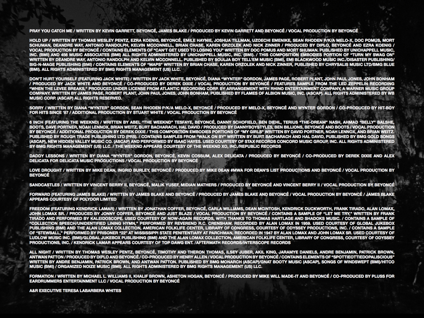 Encarte de 'LEMONADE'